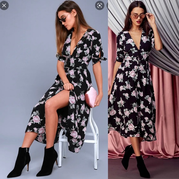 Free People Dresses & Skirts - Free People Love of my Life Black Floral Button front midi a-line dress